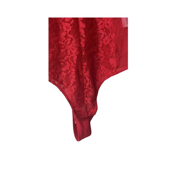 NWT INC International Concepts Sz M NOT SO BASIC Sheer Sleeve Red Bodysuit - Picture 6 of 6